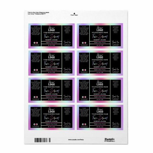 Colorful Holographic Face Serum Label (Full Sheet)