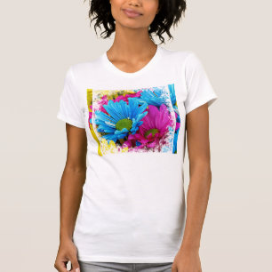 Colorful Hot Pink Blauwgroen Blue Daisies Flowers T-shirt