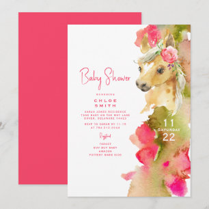 Colorful Hot Pink Pony Colorful Baby shower Kaart