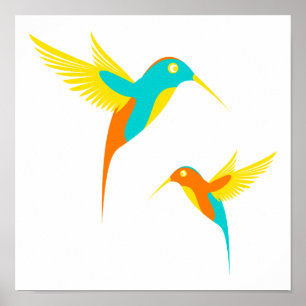 Colorful Hummingbird Drawing Poster