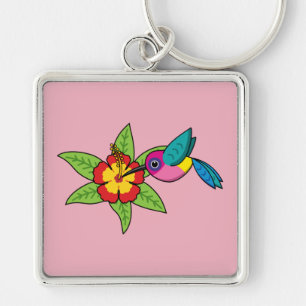Colorful Hummingbird op Hibiscus Tropical Flower Sleutelhanger