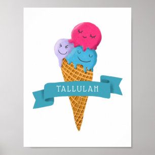 Colorful Ice Cream Cone Nursery Art met naam Poster