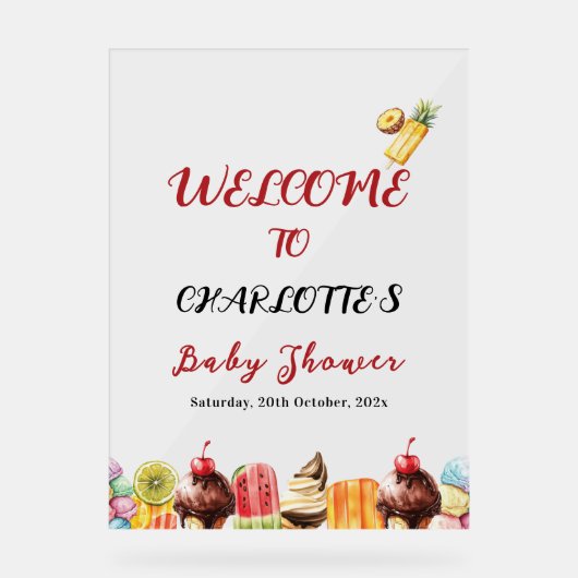 Colorful Ice Cream Sweet Baby Shower Welcome Acryl Bord (Voorkant)