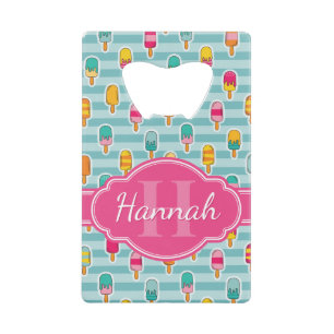 Colorful Ice Pop Pattern met Roze Monogram Kredietkaart Flessenopener