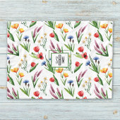 Colorful Illustrated Wildflowers Pattern Fleece Deken