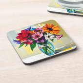 Colorful Impasto Vase of Flowers Bier Onderzetter (Linkerzijde)