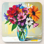 Colorful Impasto Vase of Flowers Bier Onderzetter (Voorkant)