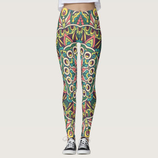 Colorful Indian Mexican Ethnic Oriental Rug Mandal Leggings
