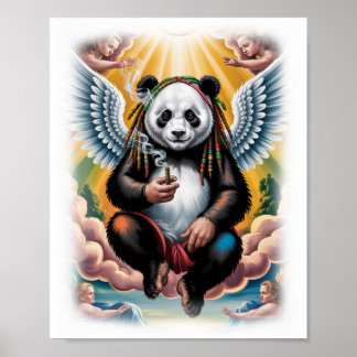 Colorful Jamaican Panda with Angels on a White Poster