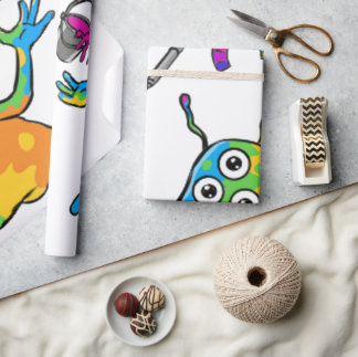 Colorful Jelly Alien Juggling, Wrapping Paper Cadeaupapier