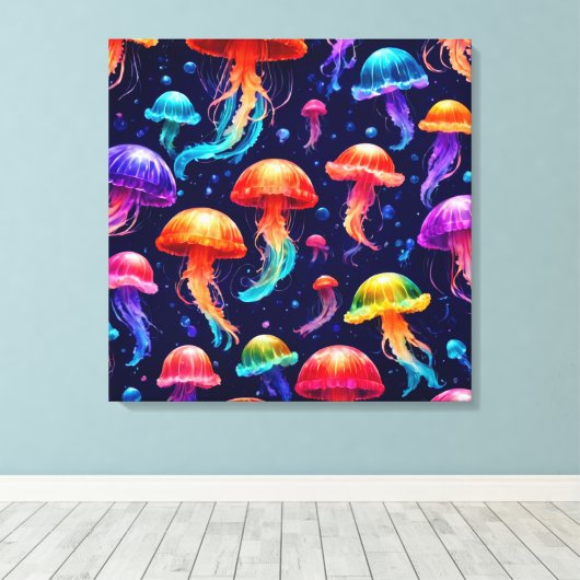 Colorful Jellyfish Canvas Afdruk (Insitu (Houten vloer))