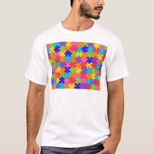 Colorful Jigzaag Puzzle Pattern T-shirt (Voorkant)