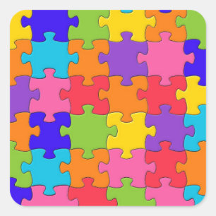 Colorful Jigzaag Puzzle Pieks Happy Puzzler Vierkante Sticker