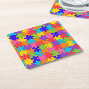 Colorful Jigzaag Puzzle Vierkante Kartonnen Onderzetter