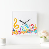 Colorful Jumked Musical Notes Vierkante Klok (Huis)