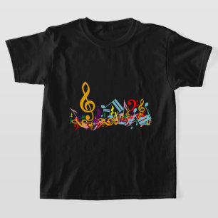 Colorful Jumked-Muzieknoten op zwart T-shirt