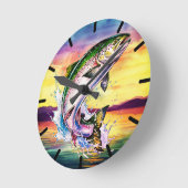 Colorful Jumping Rainbow Trout Clock Ronde Klok (Hoek)