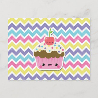 Colorful Kawaii Cupcake on Chevrons Briefkaart