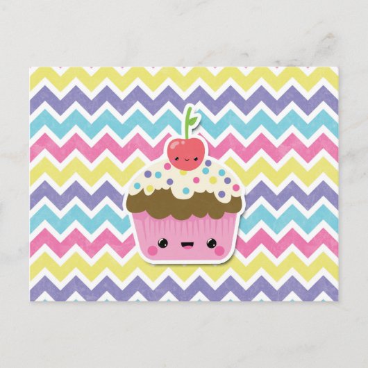Colorful Kawaii Cupcake on Chevrons Briefkaart (Voorkant)
