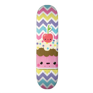 Colorful Kawaii Cupcake on Chevrons Skateboard