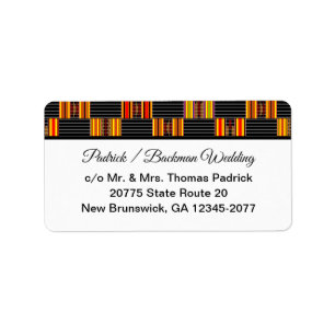 Colorful Kente Black Pinstripe K30 RSVP Return Etiket