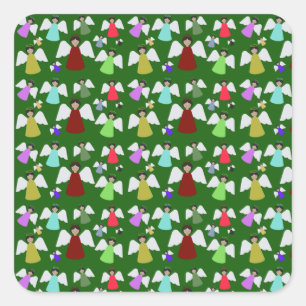 Colorful KerstAngels Pattern Vierkante Sticker