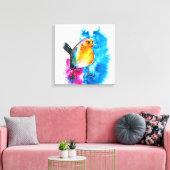 Colorful KerstRobin Waterverf Canvas (Insitu (Woonkamer))