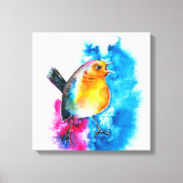 Colorful KerstRobin Waterverf Canvas
