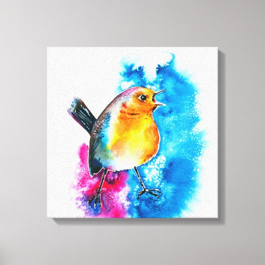 Colorful KerstRobin Waterverf Canvas (Voorkant)