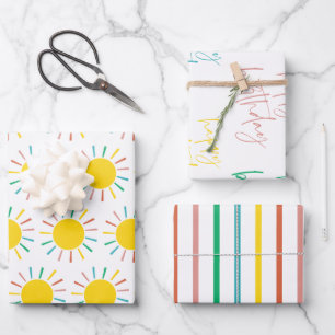 Colorful Kinder Sun Stripes Happy Birthday Inpakpapier Vel