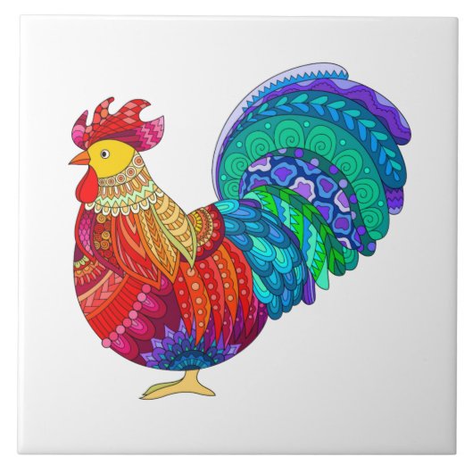 Colorful Kitchen Chicken, Mandala Design Tegeltje (Voorkant)