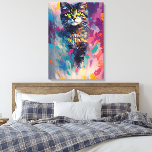Colorful Kitty Cat Canvas Afdruk (Insitu (Slaapkamer))
