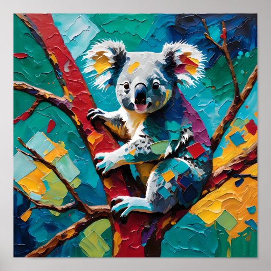 Colorful Koala on Tree – Modern Impasto  Poster (Voorkant)