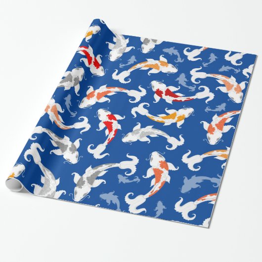 Colorful Koi Fish op Deep Blue Cadeaupapier (Uitgerold)