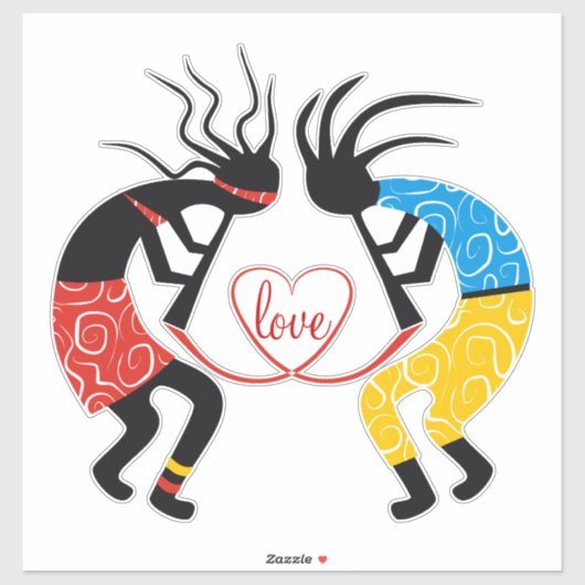 Colorful Kokopelli-figuren houden van hart Sticker (Vel)