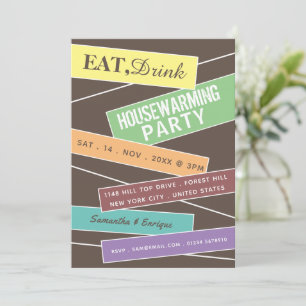 Colorful Label, Housewarming Party Invite Aankondiging