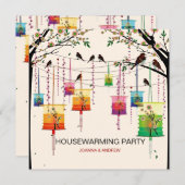 Colorful Lantern Cherry Tree Birds Housewarming Kaart (Voorkant / Achterkant)
