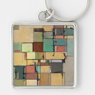 Colorful Lattice Abstract Square Metal Sleutelhang Sleutelhanger