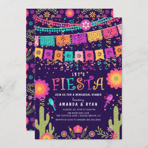 Colorful Let's Fiesta Rehearsal Dinner Invitation Kaart