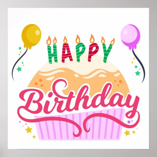 Colorful Lettering Happy Birthday Poster (Voorkant)