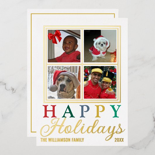 Colorful Letters 4 Foto Prettige feestdagen Gold (Voorkant / Achterkant)