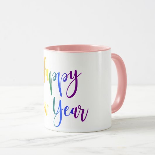 Colorful LGBT Rainbow Script Happy New Year Pride Mok (Voorkant rechts)