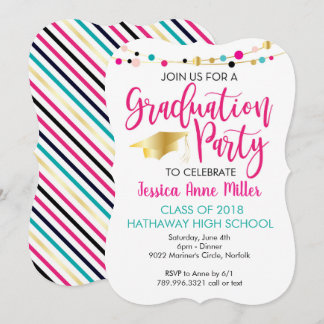 Colorful Lights Roze Gold Graduation Party Kaart