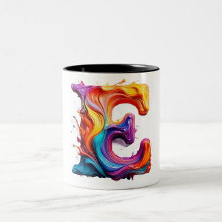 Colorful Liquid Letter "E" Mug – Vibrant 3D Paint 