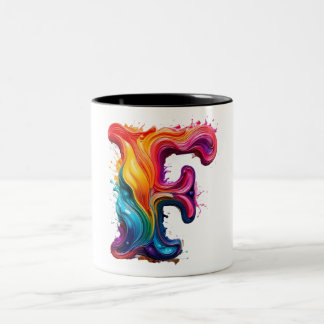 Colorful Liquid Letter "F" Mug – Vibrant 3D Paint 