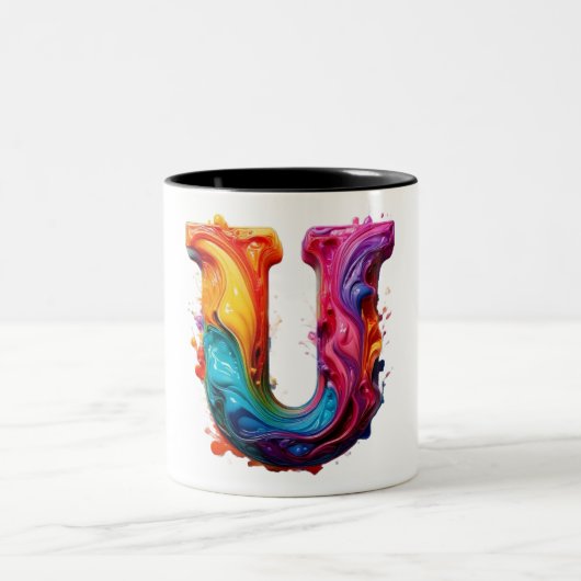 Colorful Liquid Letter "U" Mug – Vibrant 3D Paint (Centre)