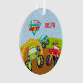 Colorful Little Boy Monster Trucks noemen Kerstnaa Ornament (voorkant)