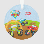 Colorful Little Boy Monster Trucks noemen Kerstnaa Ornament (achterkant)