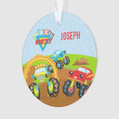 Colorful Little Boy Monster Trucks noemen Kerstnaa Ornament (voorkant)
