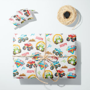 Colorful Little Boy Monster Trucks Patroon Cadeaupapier